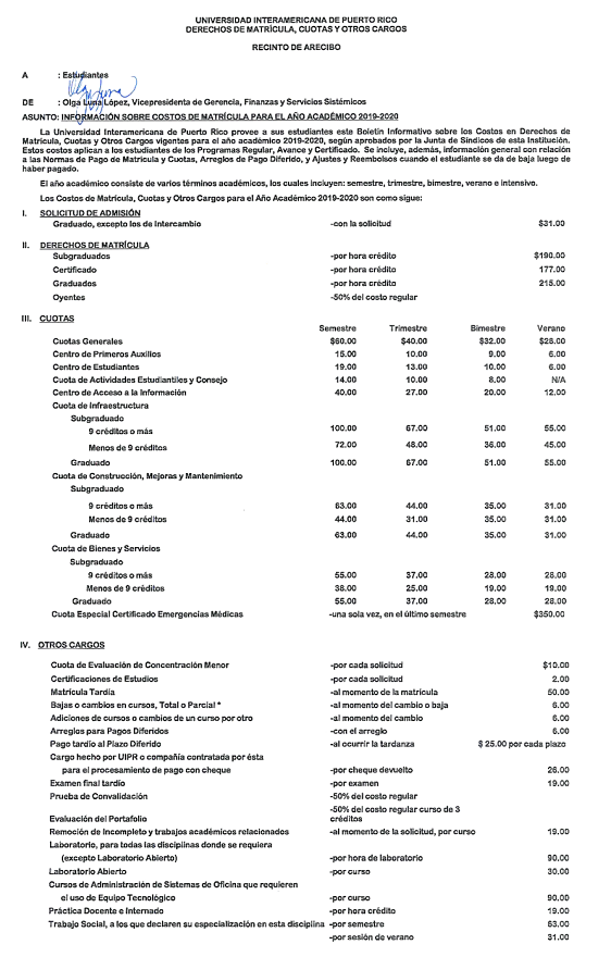 Tabla de costos